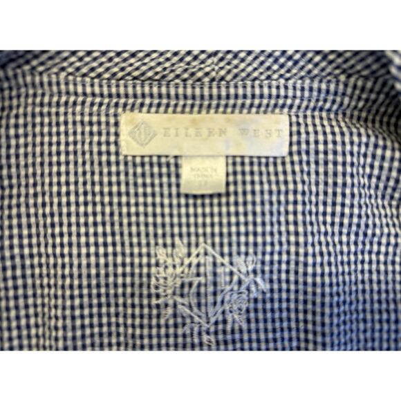 EILEEN WEST BLUE WHITE Gingham CHECK Lightweight SHORT Womens M WRAP ROBE - Picture 11 of 15